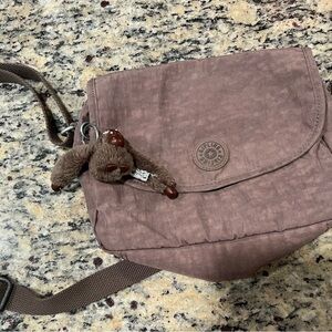 Kipling Taupe Crossbody Bag with Plush Keychain